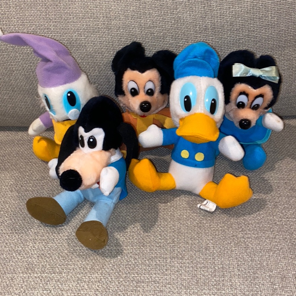 Five vintage Disney plush animals